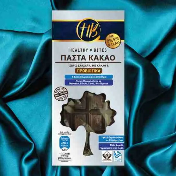 Healthy Bites Πάστα Κακάο Με Κακάο 99,5% και 5Δις Προβιοτικά Χωρίς Γλουτένη Χωρίς Σάκχαρα 100gr